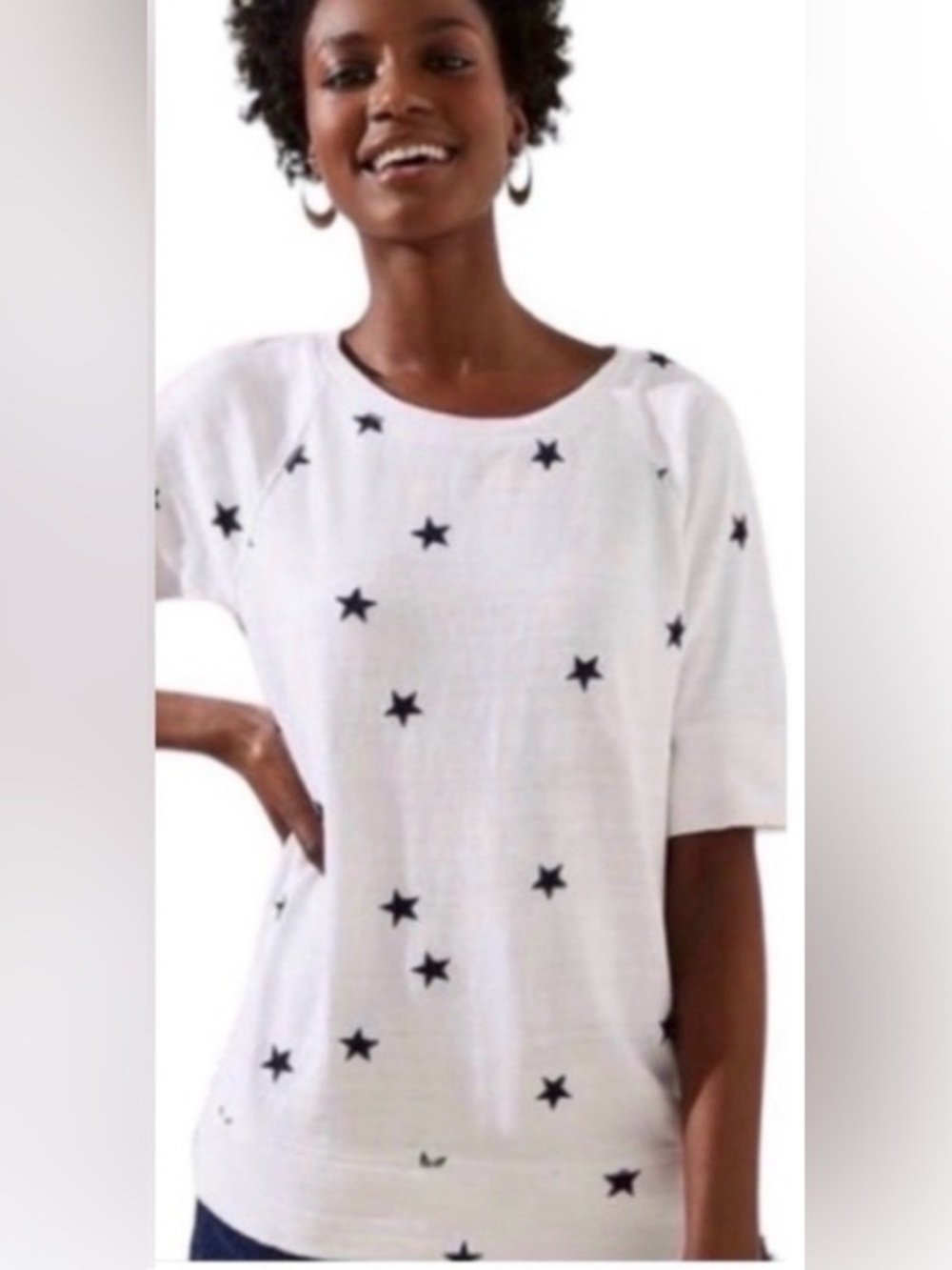 BonWorth White  embroidered Star Print Women's short sleeve sweatshirt top